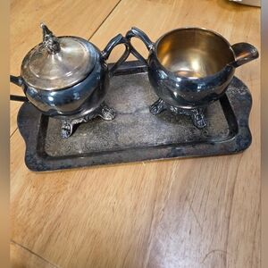Vintage Rogers Silver Co 4pc Tea Set Creamer Sugar Bowl Lid Tray Silverplate 108